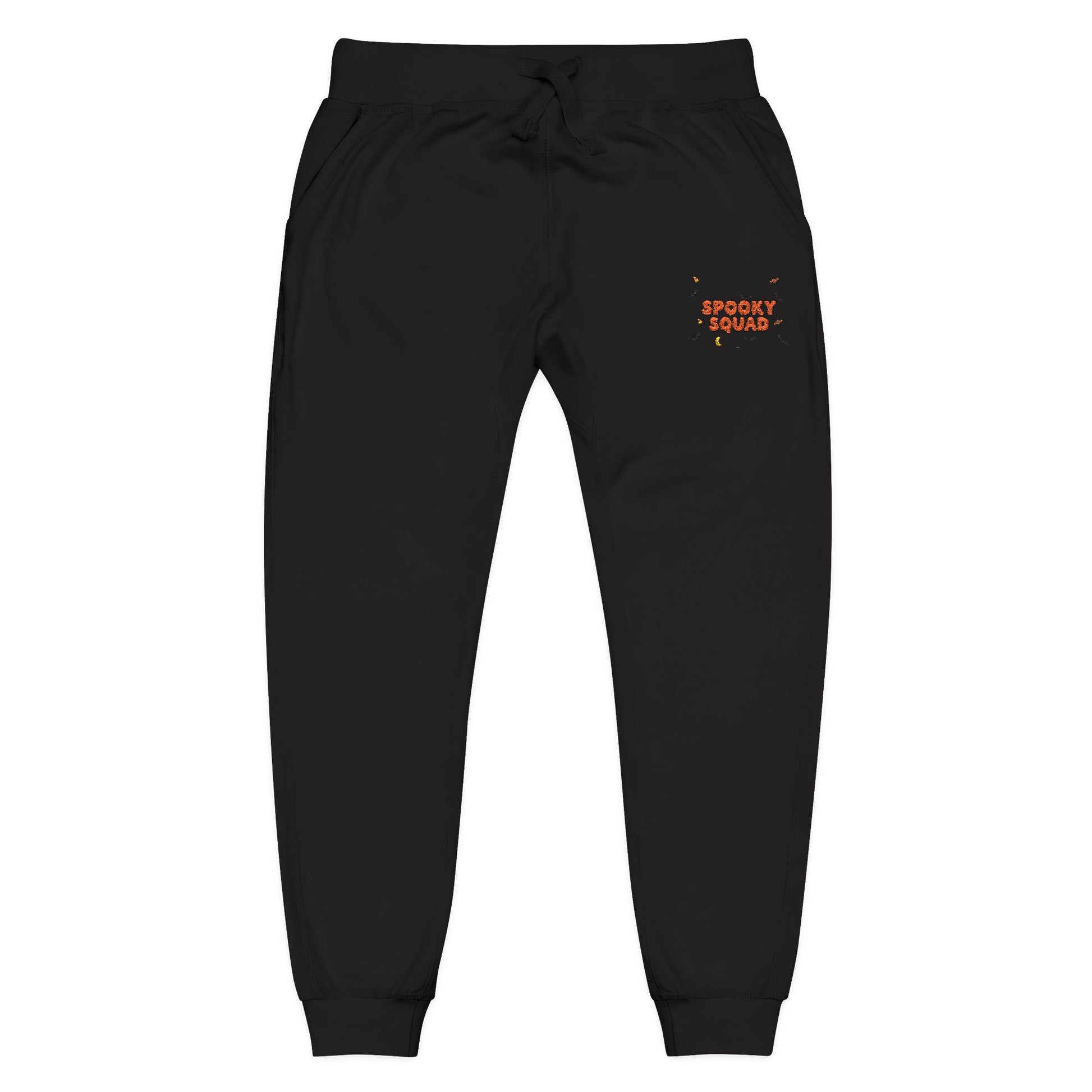 Embroidered Unisex Fleece Sweatpants with Spooky Squad Halloween Design Black