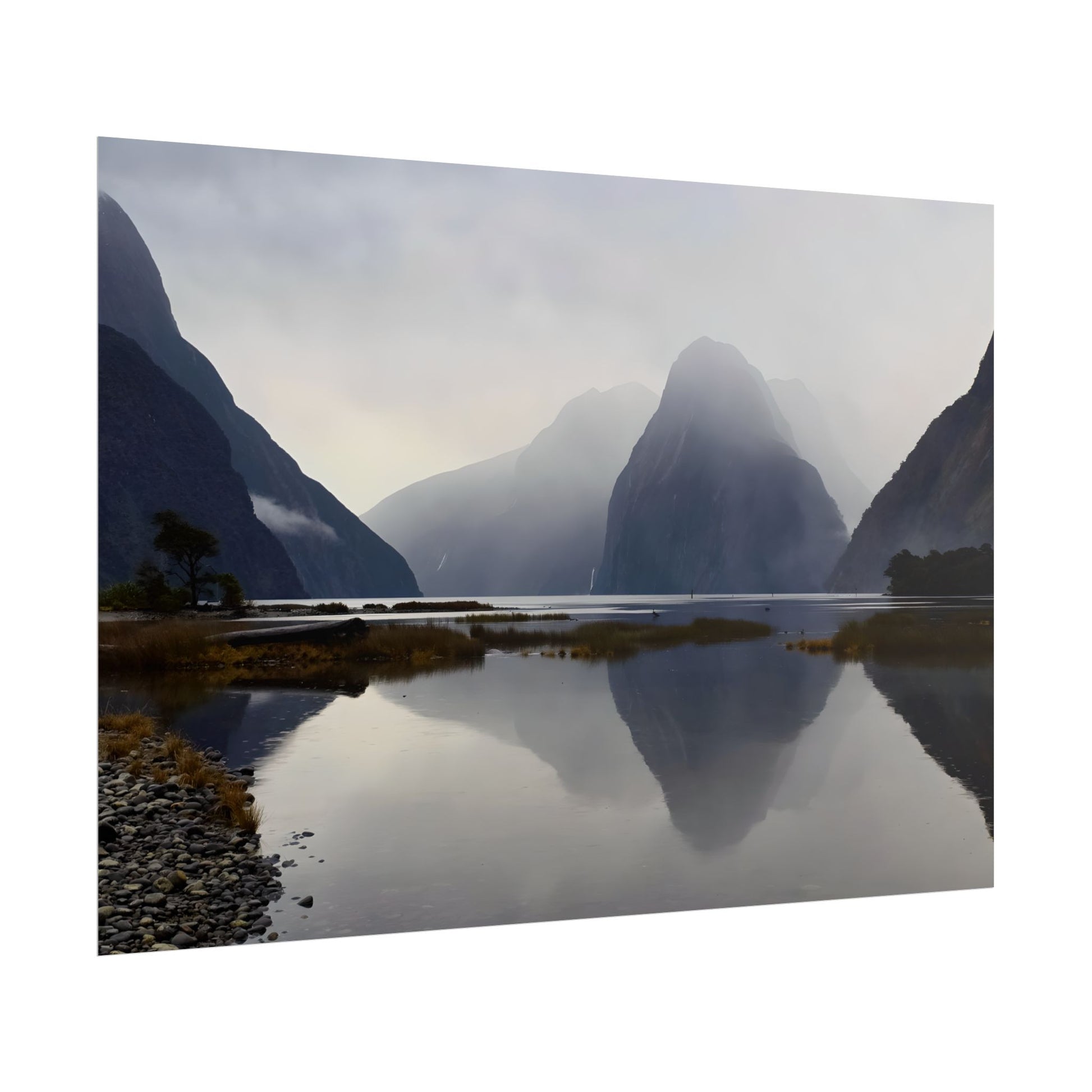 Misty Milford Sound New Zealand Landscape Photo Rolled Poster Wall Art