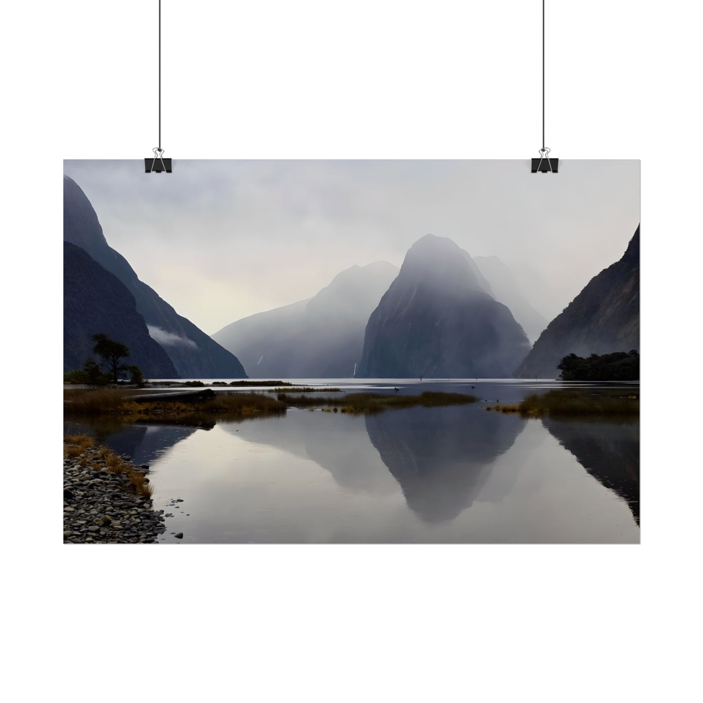 Misty Milford Sound New Zealand Landscape Photo Rolled Poster Wall Art