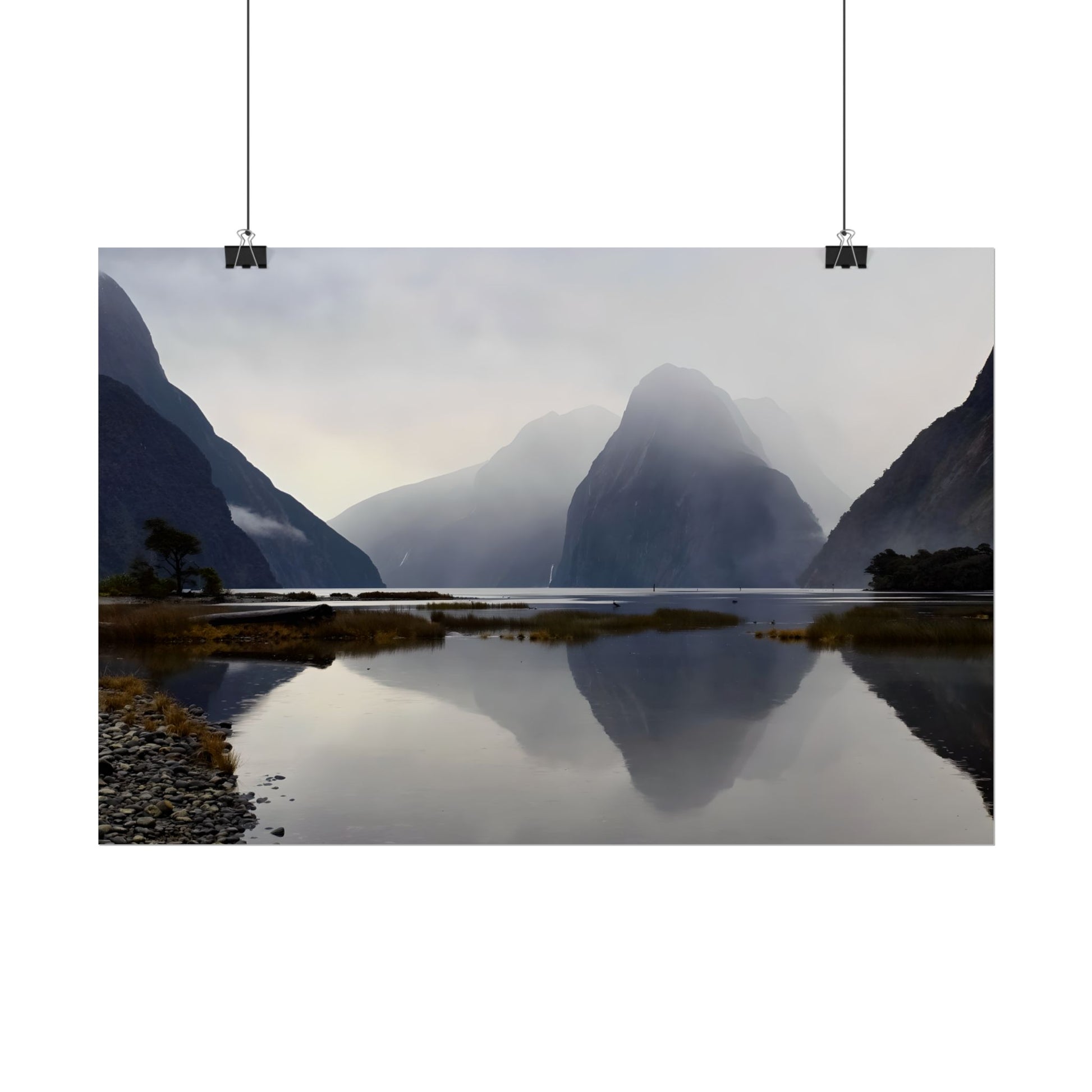Misty Milford Sound New Zealand Landscape Photo Rolled Poster Wall Art
