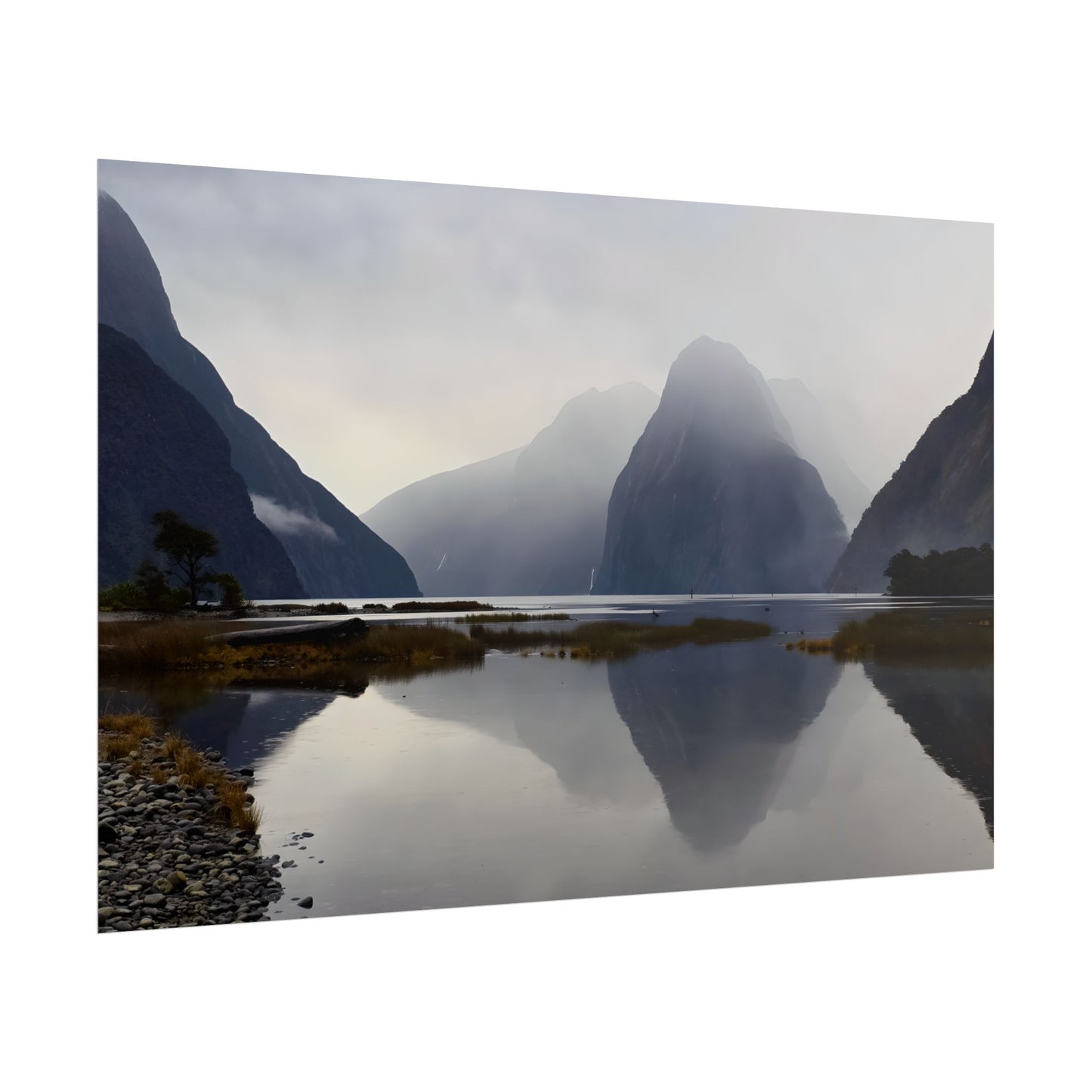 Misty Milford Sound New Zealand Landscape Photo Rolled Poster Wall Art