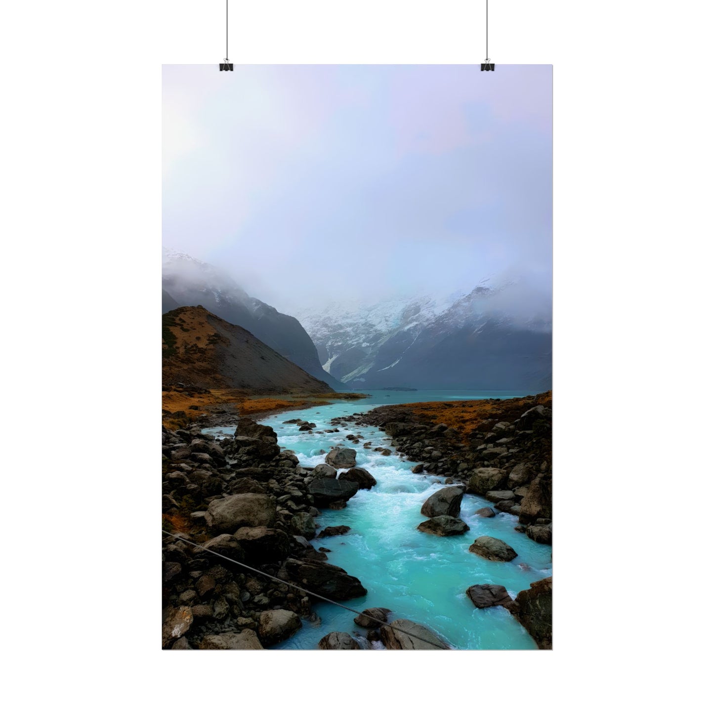 Mount Cook Glacial River Wall Art, NZ Hooker Valley Scenic Print
