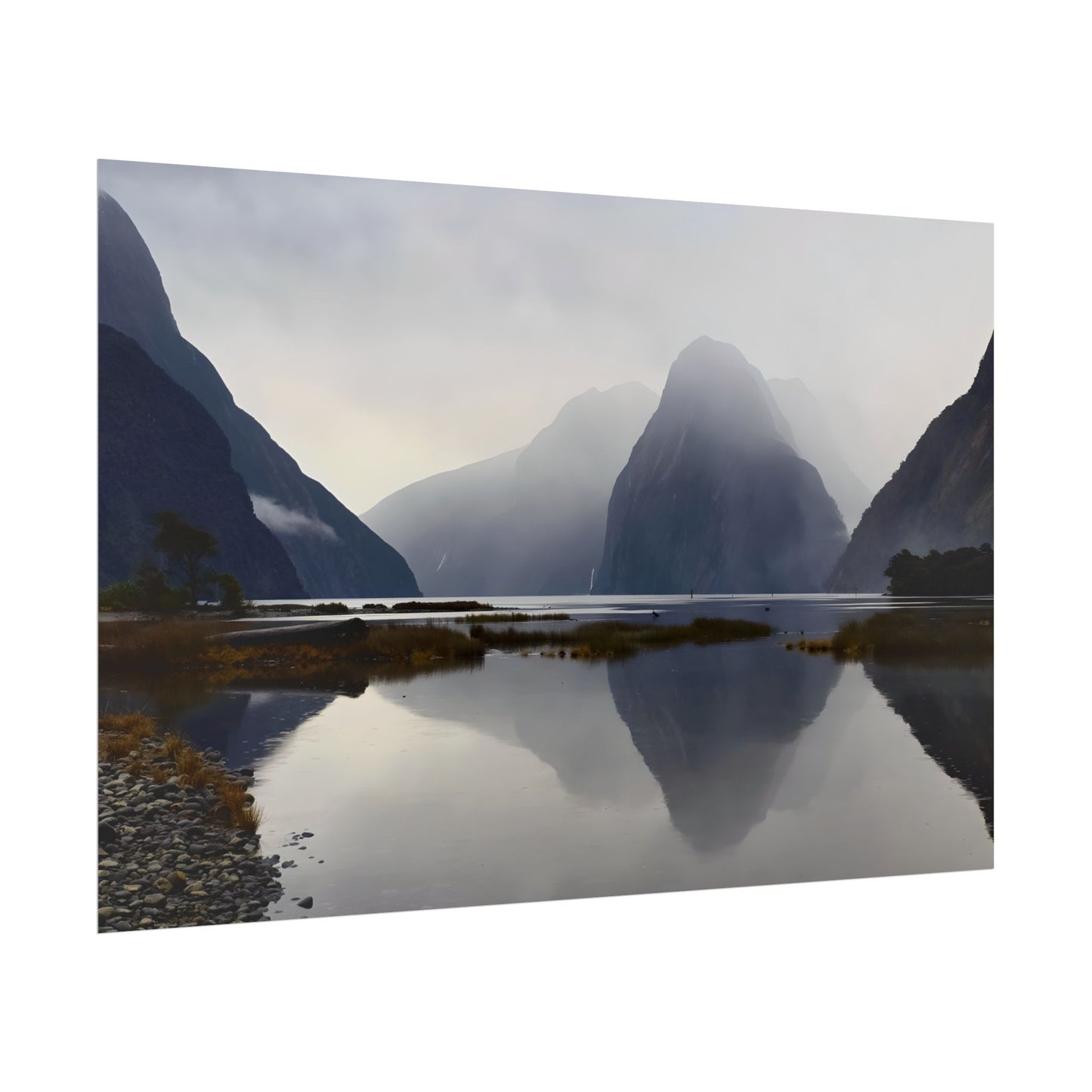 Misty Milford Sound New Zealand Landscape Photo Rolled Poster Wall Art