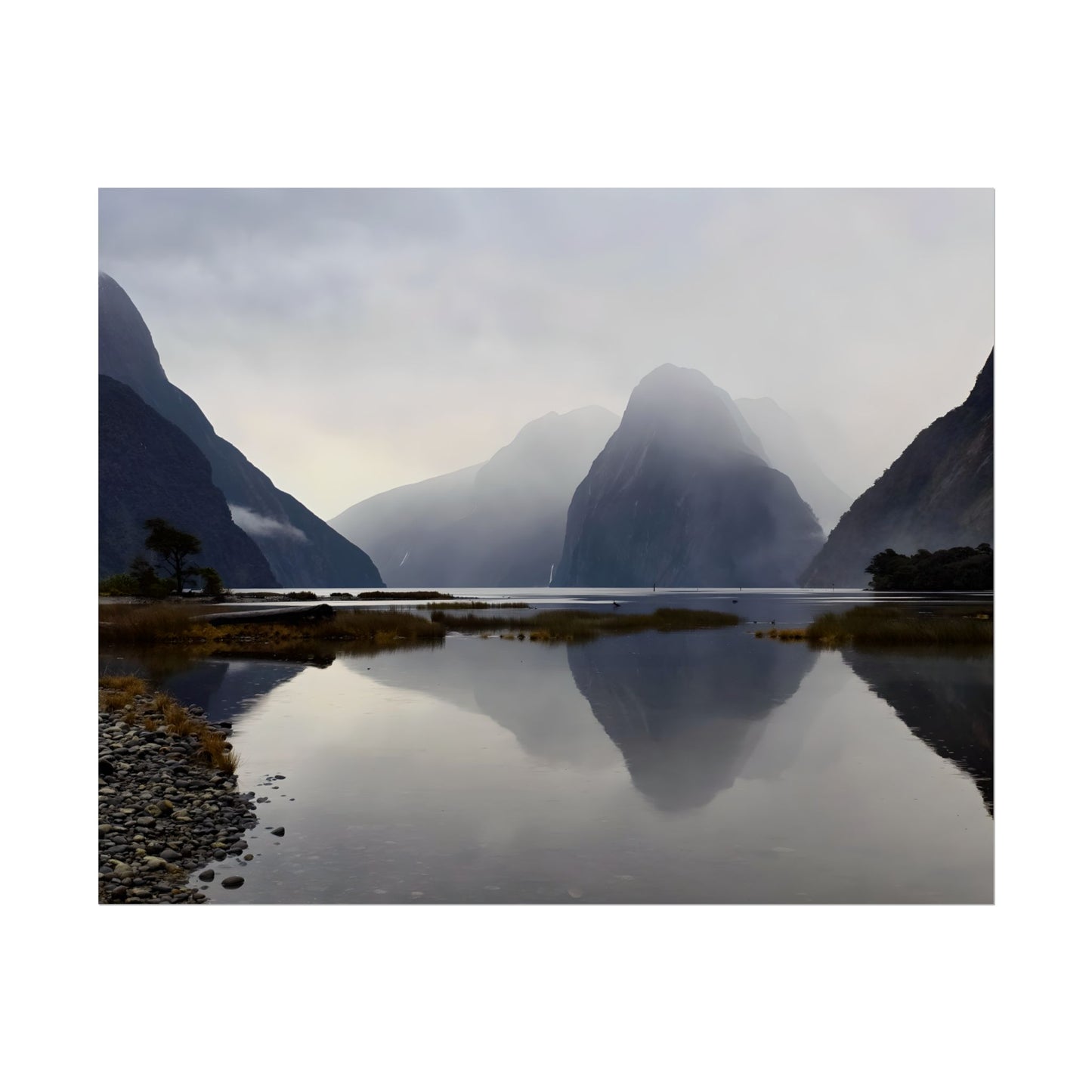 Misty Milford Sound New Zealand Landscape Photo Rolled Poster Wall Art 10″ x 8″ (Horizontal) Semi Glossy