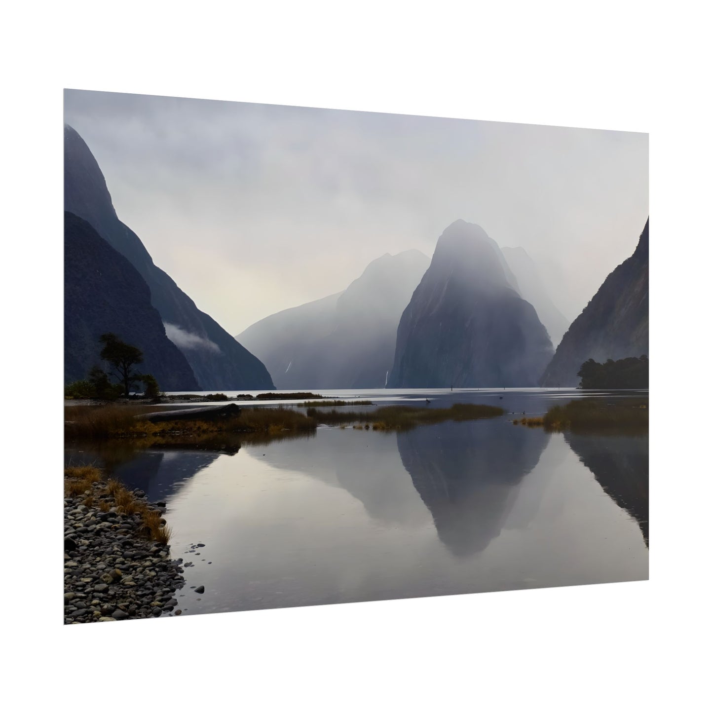 Misty Milford Sound New Zealand Landscape Photo Rolled Poster Wall Art