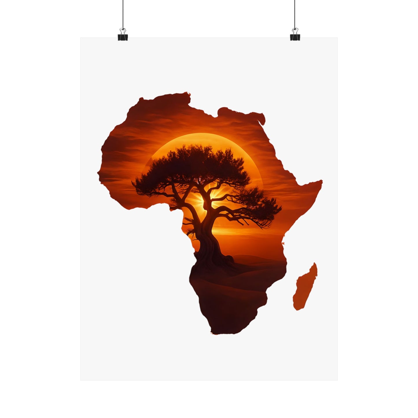 Unique Africa Map Sunset Poster 18″ x 24″ Matte