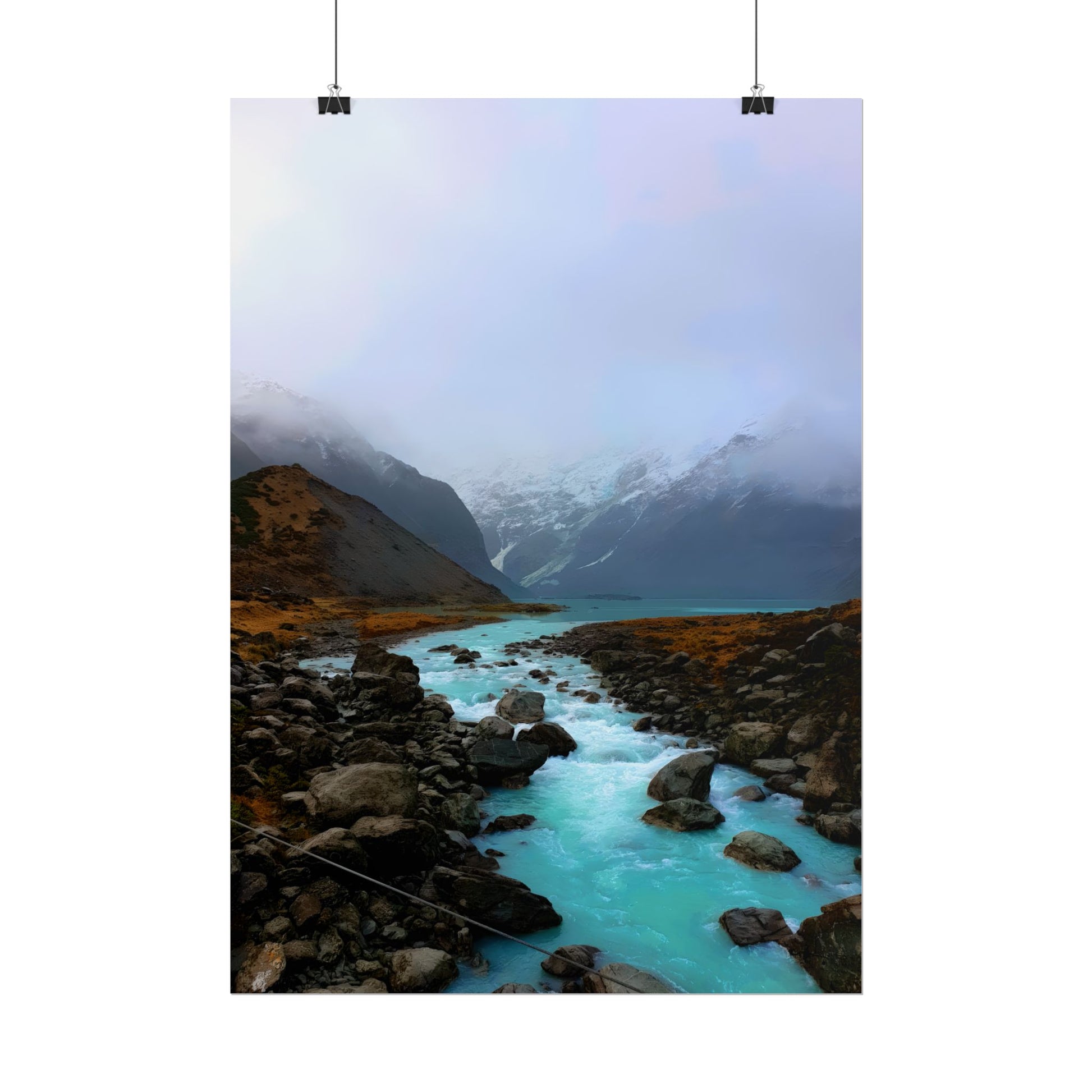 Mount Cook Glacial River Wall Art, NZ Hooker Valley Scenic Print