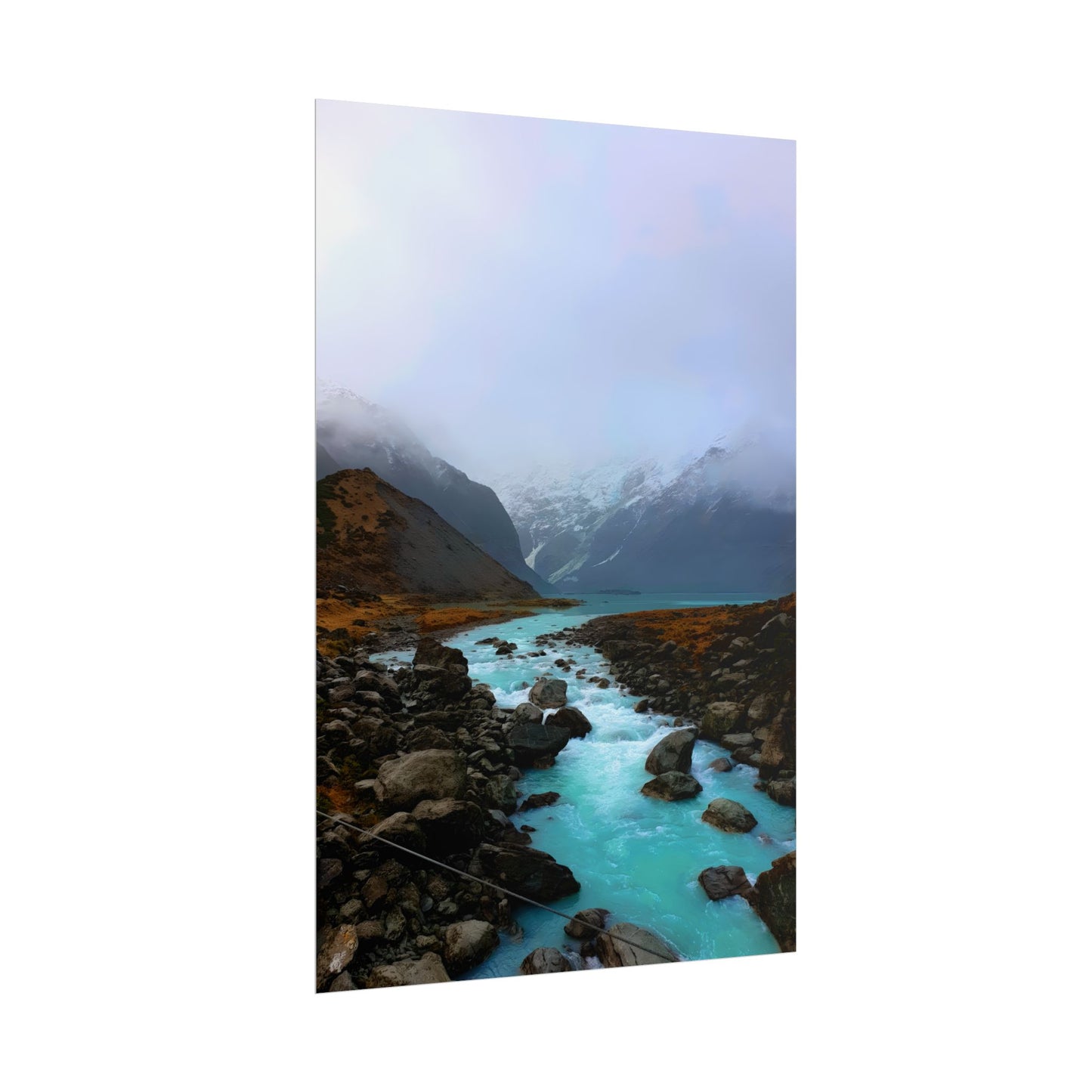 Mount Cook Glacial River Wall Art, NZ Hooker Valley Scenic Print