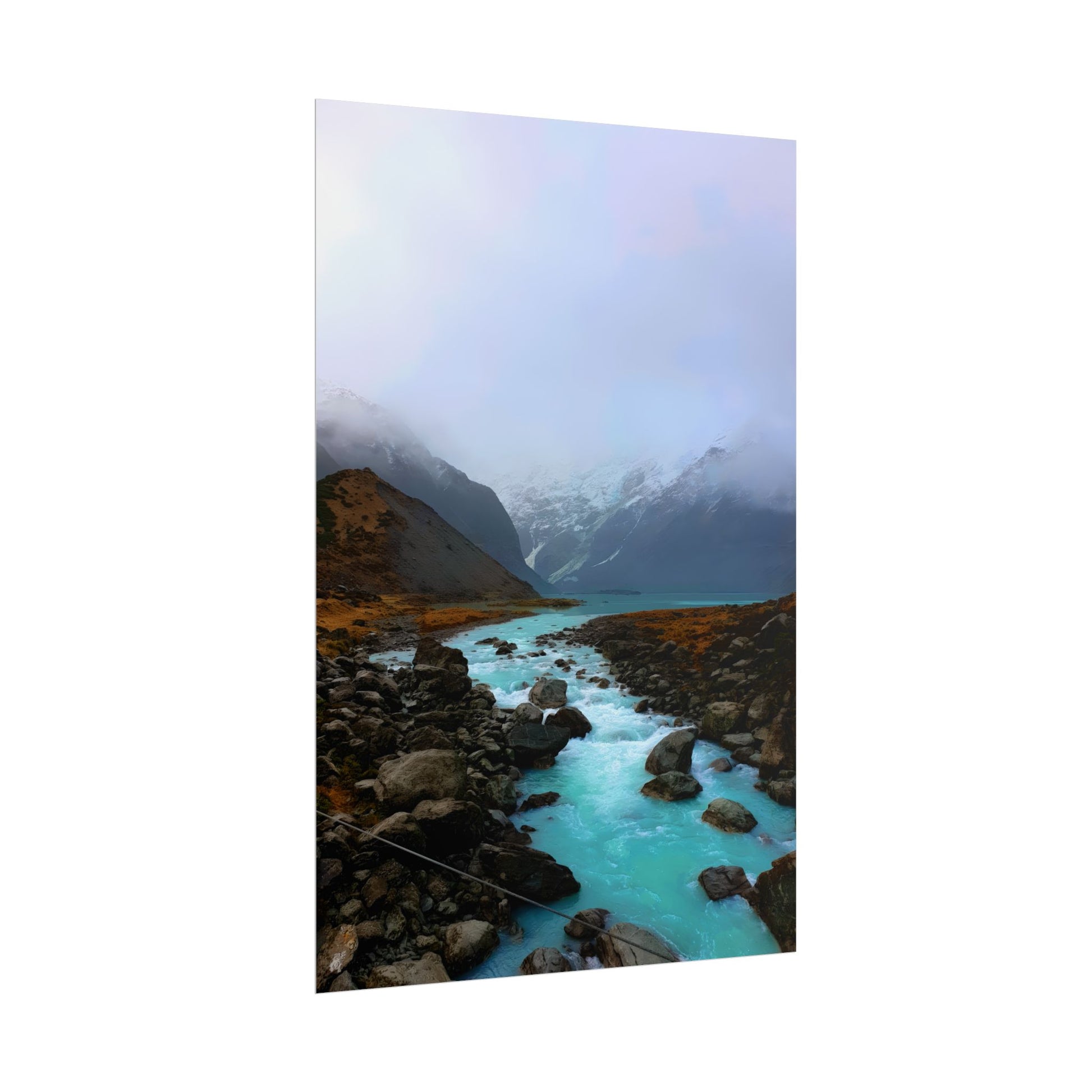 Mount Cook Glacial River Wall Art, NZ Hooker Valley Scenic Print