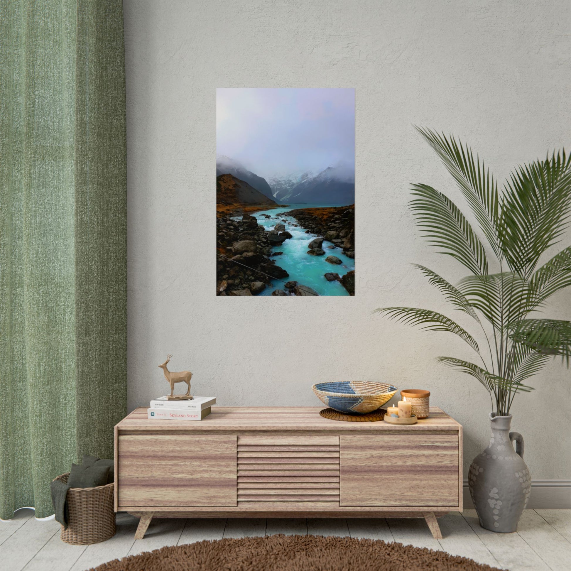 Mount Cook Glacial River Wall Art, NZ Hooker Valley Scenic Print