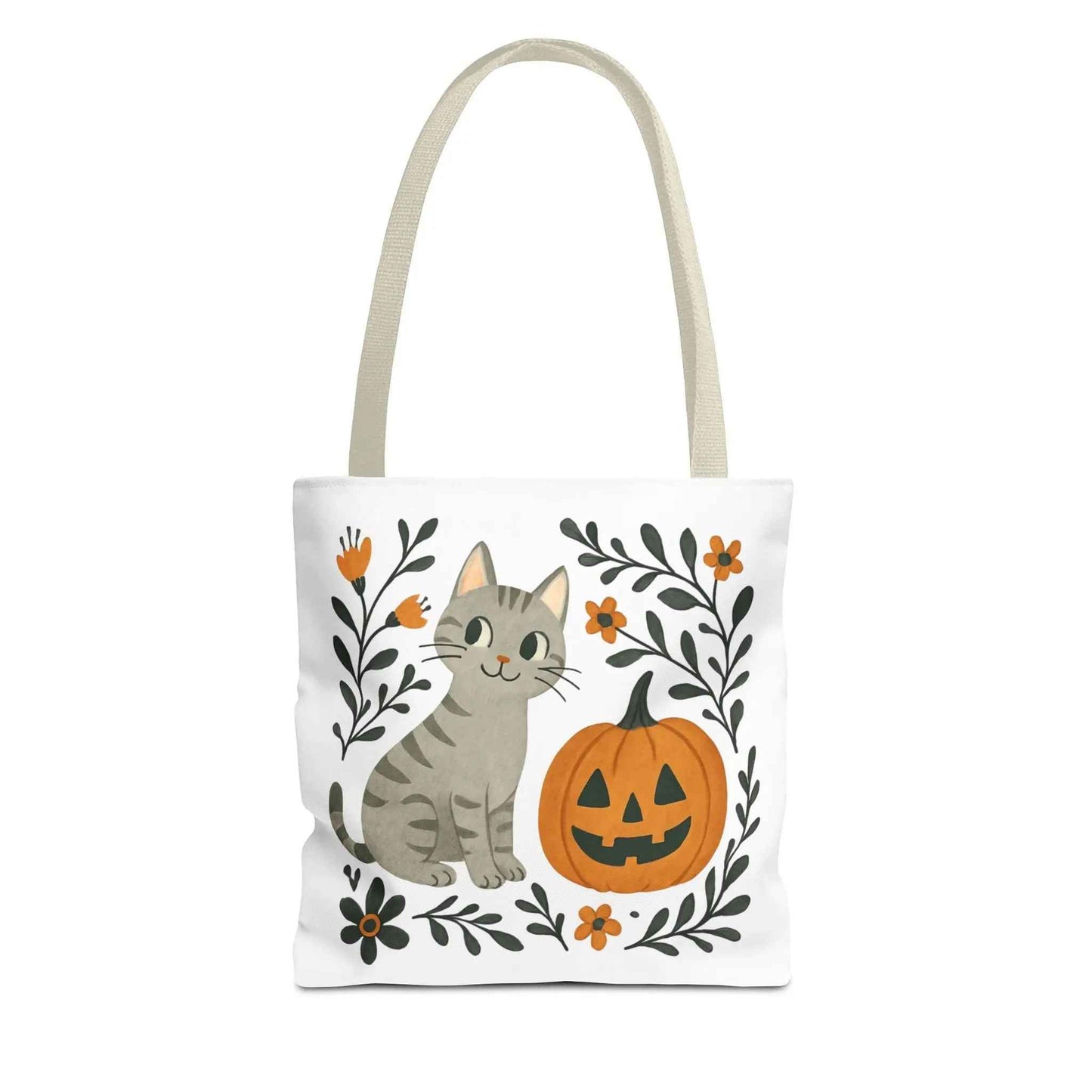 Adorable Cat Pumpkin Tote Bag 13" × 13'' Beige
