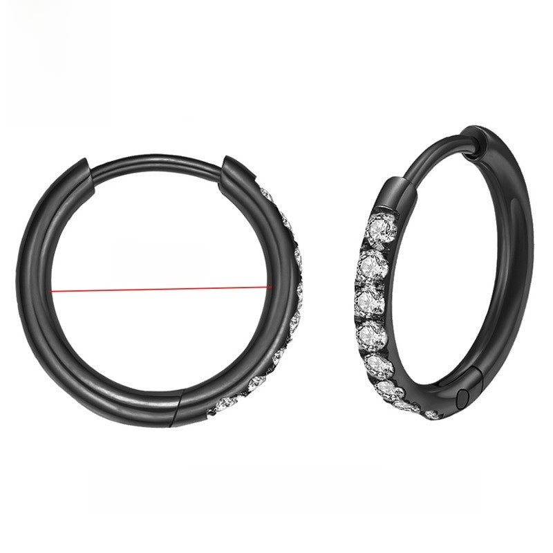 Stainless Steel Diamond-Set Round Coil Earrings Black 2.012mm one