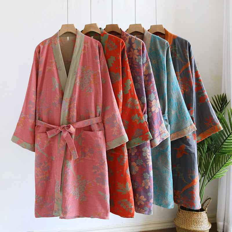 Women's Japanese Style Cotton Gauze Kimono Nightgown