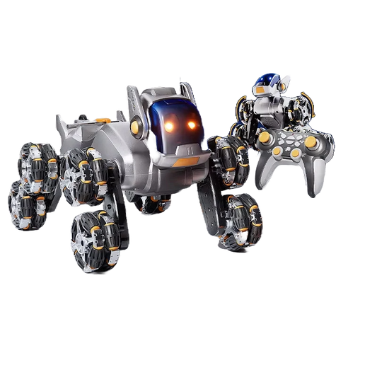 Intelligent Remote Control Robot Dog with Eight Wheels and Tail Spray Stunt Features - Four Skill Functions for Children