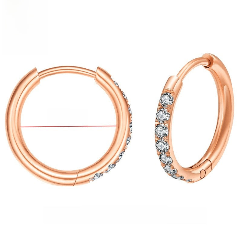 Stainless Steel Diamond-Set Round Coil Earrings Rose gold 2.012mm one