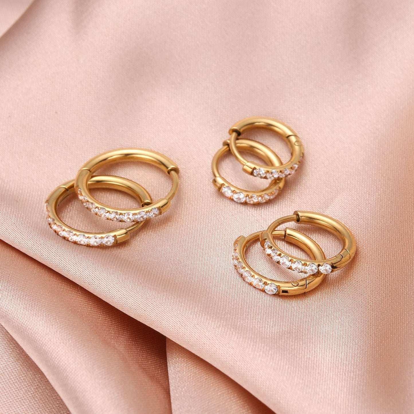 Stainless Steel Diamond-Set Round Coil Earrings
