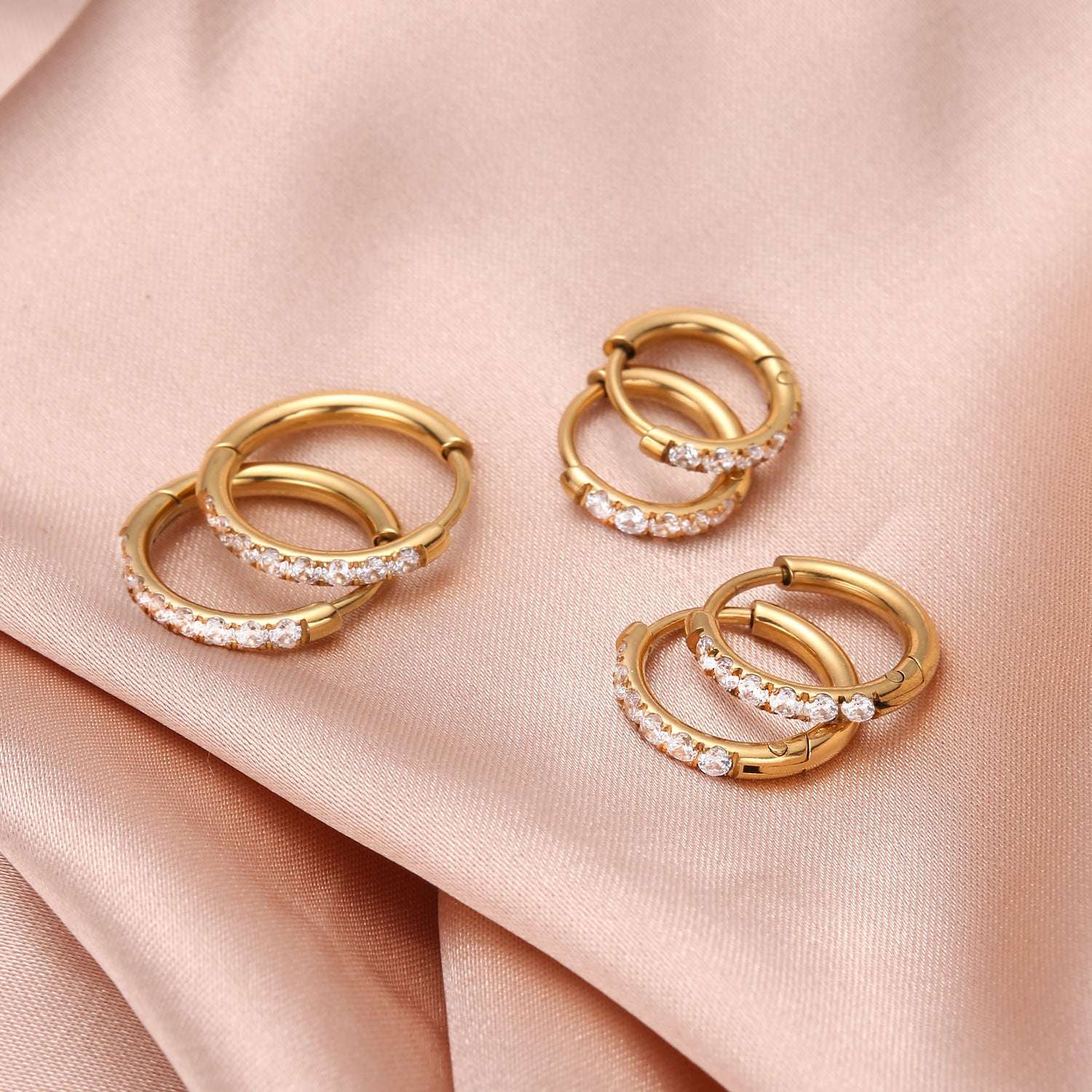 Stainless Steel Diamond-Set Round Coil Earrings