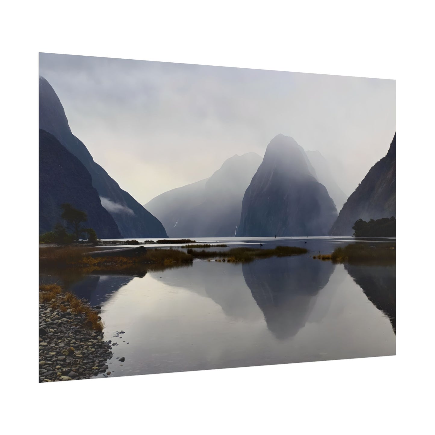 Misty Milford Sound New Zealand Landscape Photo Rolled Poster Wall Art