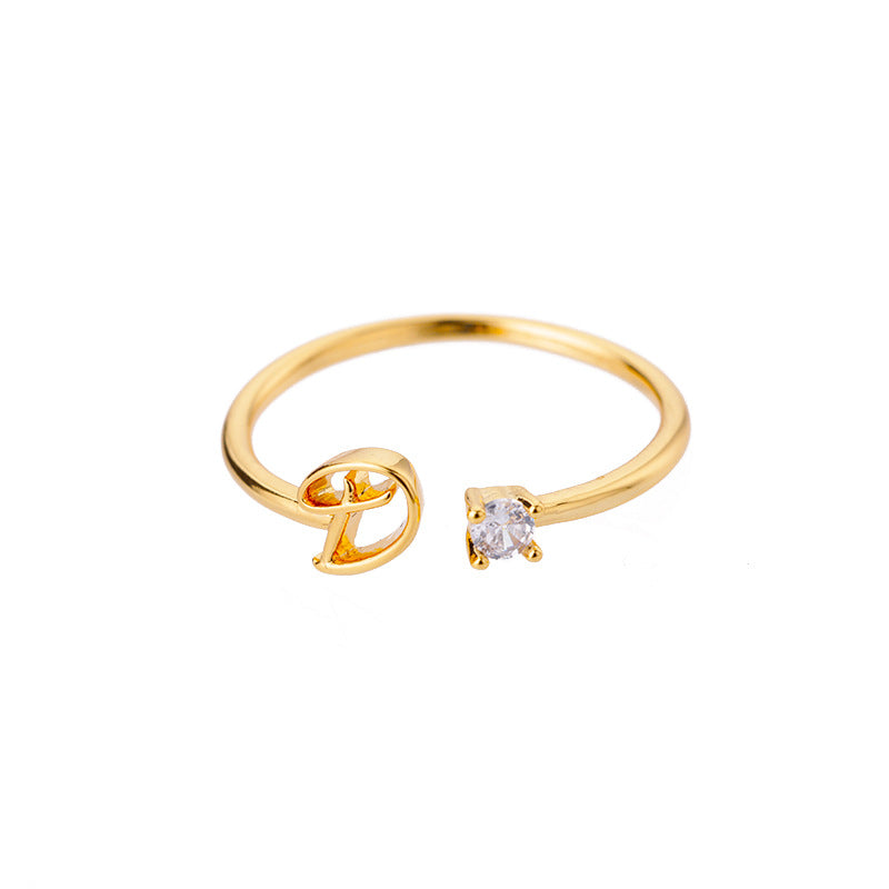 26 Letter Creative Finger Ring D Gold