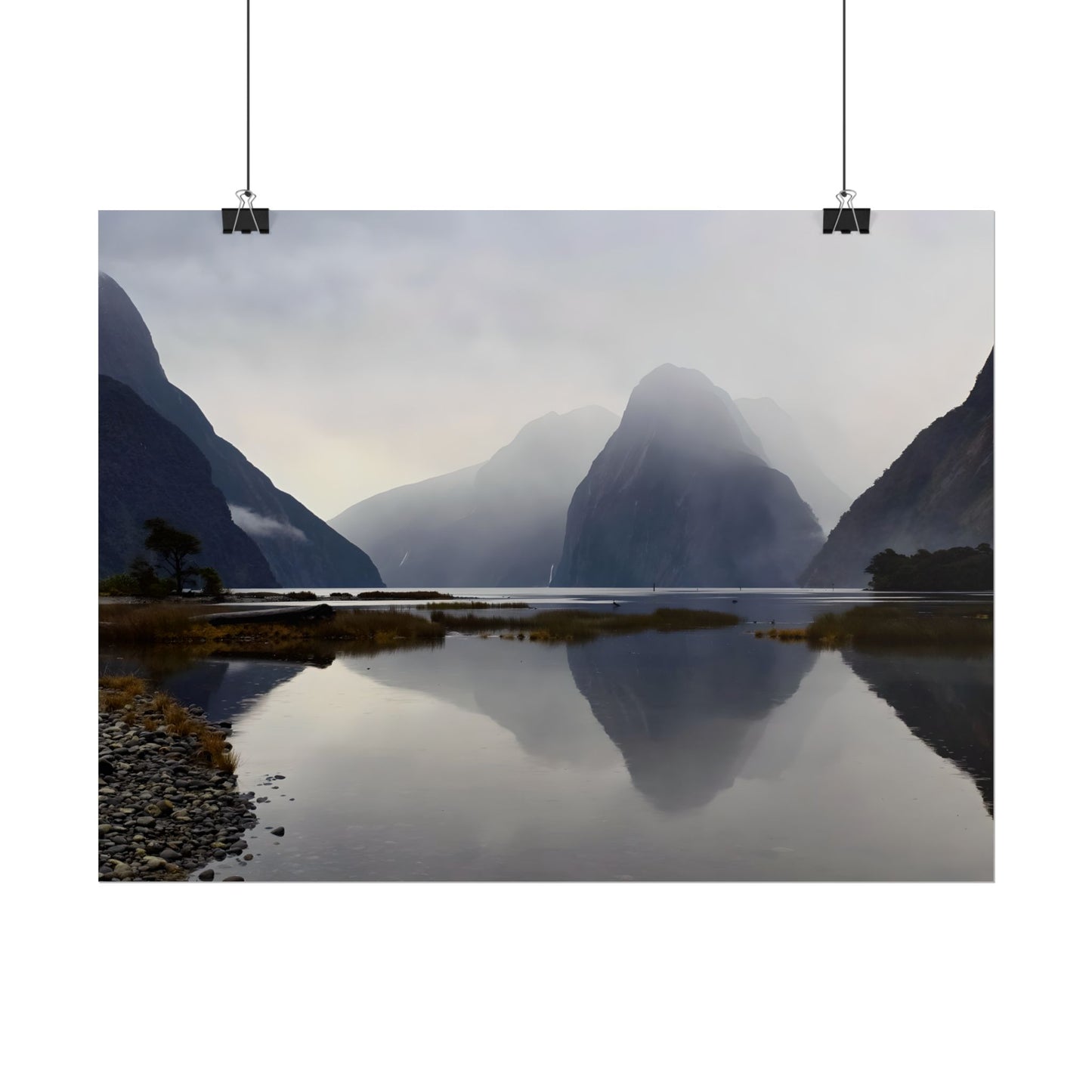 Misty Milford Sound New Zealand Landscape Photo Rolled Poster Wall Art