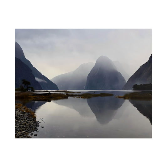 Misty Milford Sound New Zealand Landscape Photo Rolled Poster Wall Art 10″ x 8″ (Horizontal) Matte