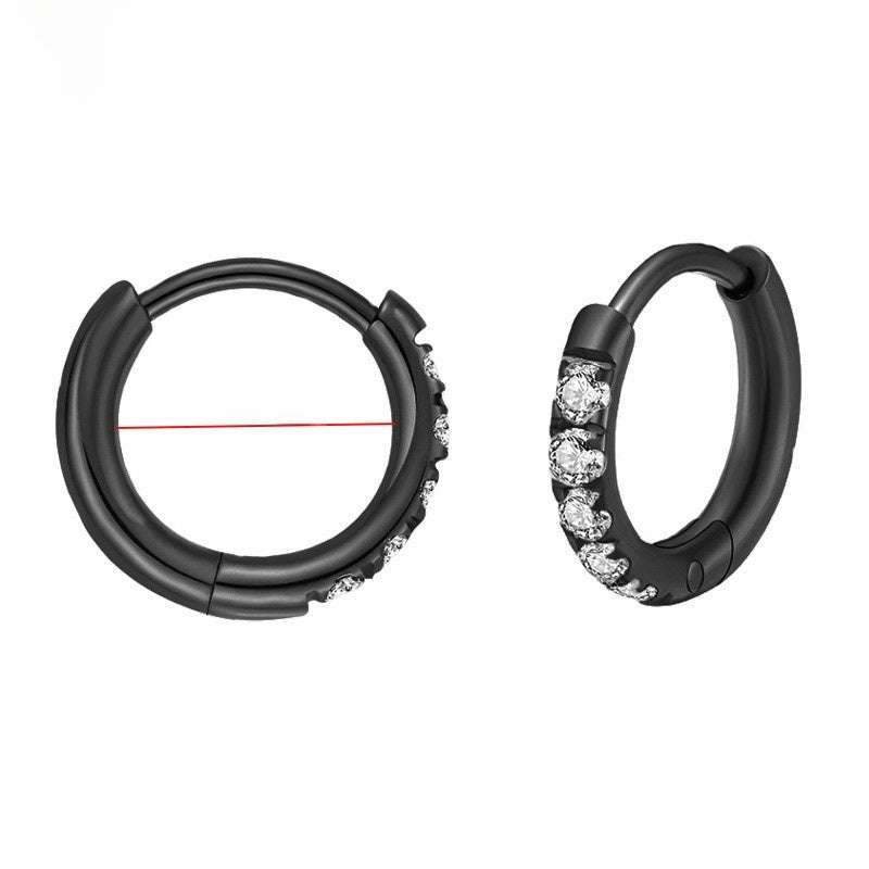 Stainless Steel Diamond-Set Round Coil Earrings Black 2.08mm one