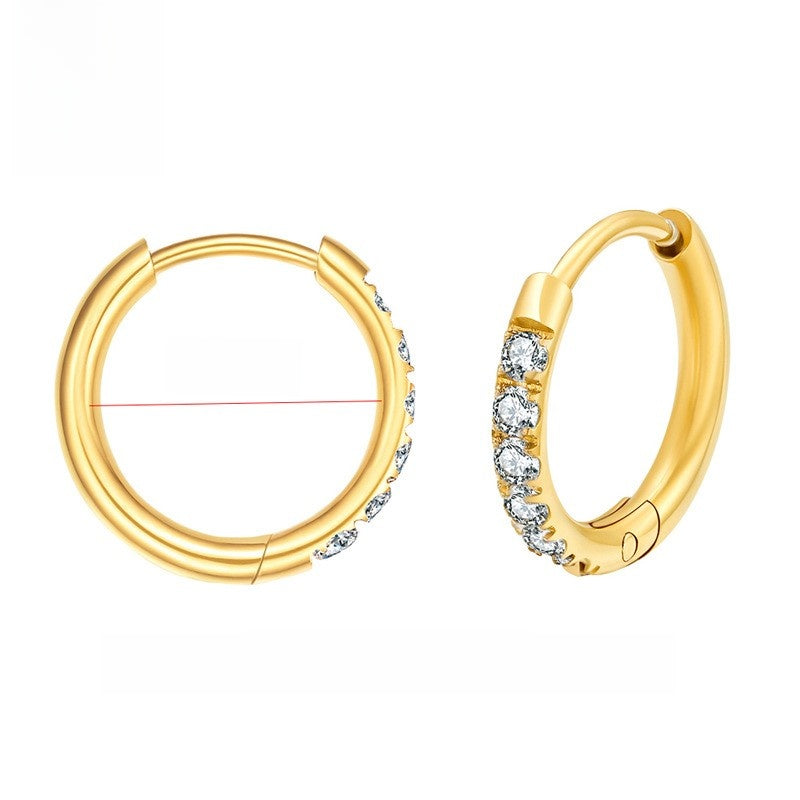 Stainless Steel Diamond-Set Round Coil Earrings Golden 2.010mm one