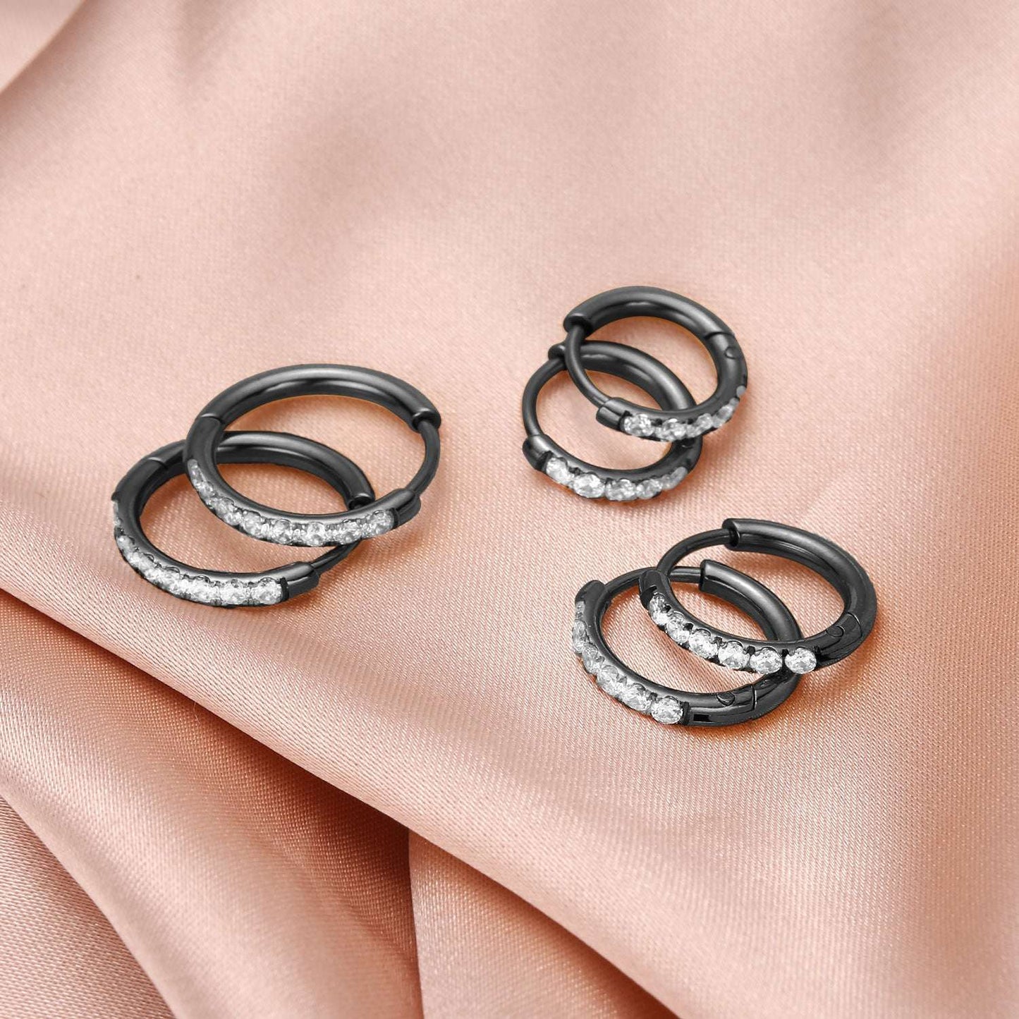Stainless Steel Diamond-Set Round Coil Earrings