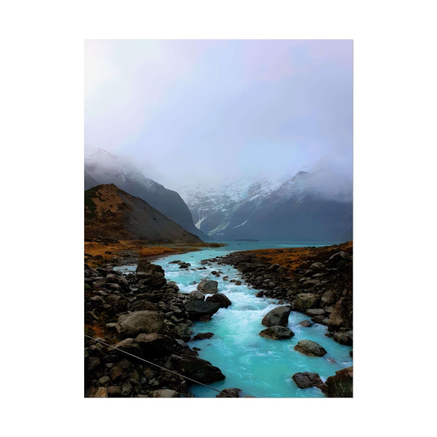 Mount Cook Glacial River Wall Art, NZ Hooker Valley Scenic Print