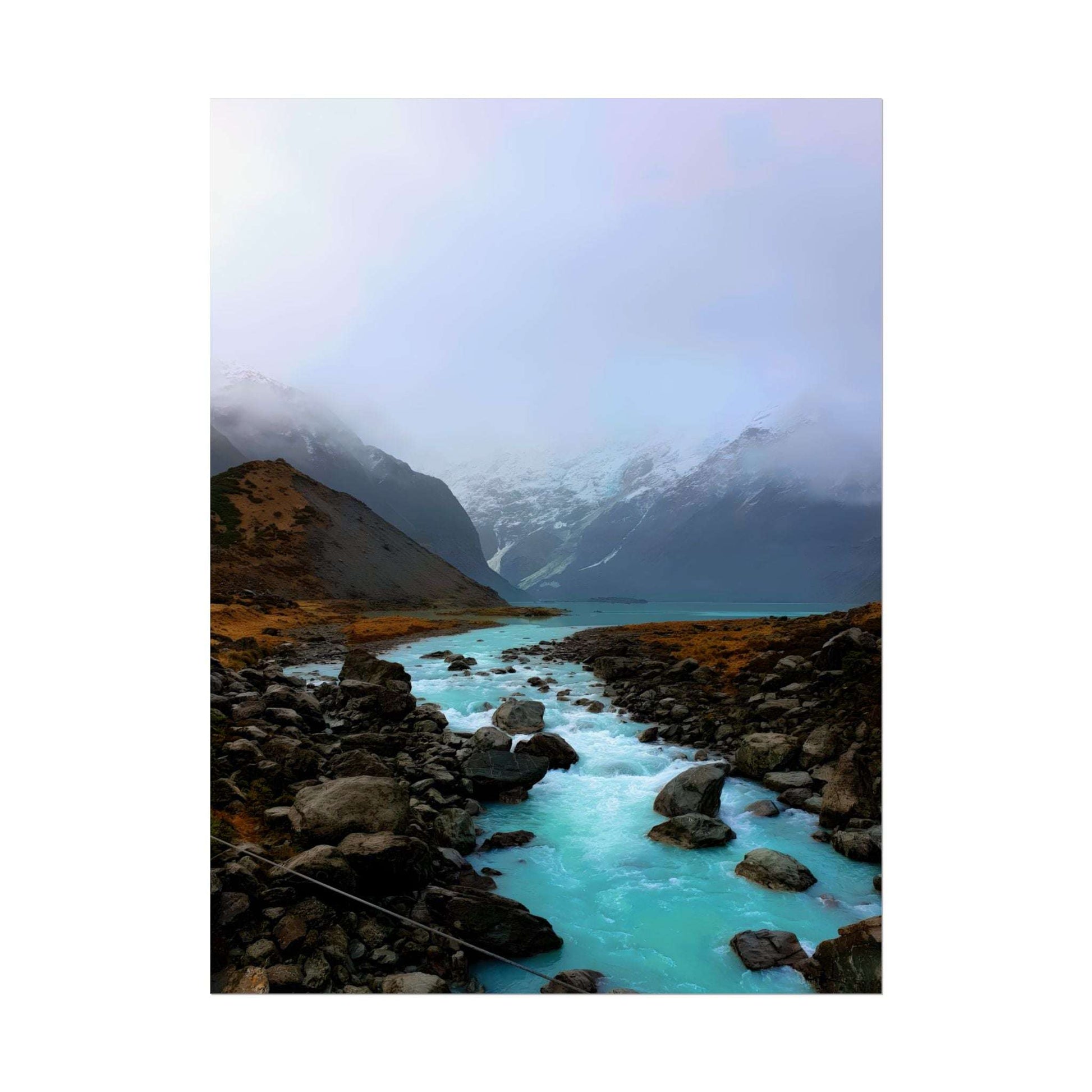 Mount Cook Glacial River Wall Art, NZ Hooker Valley Scenic Print