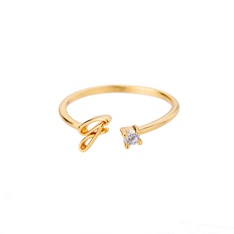 26 Letter Creative Finger Ring J Gold