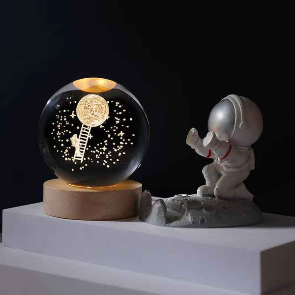 3D Crystal Ball Planet Night Light Landing On The Moon
