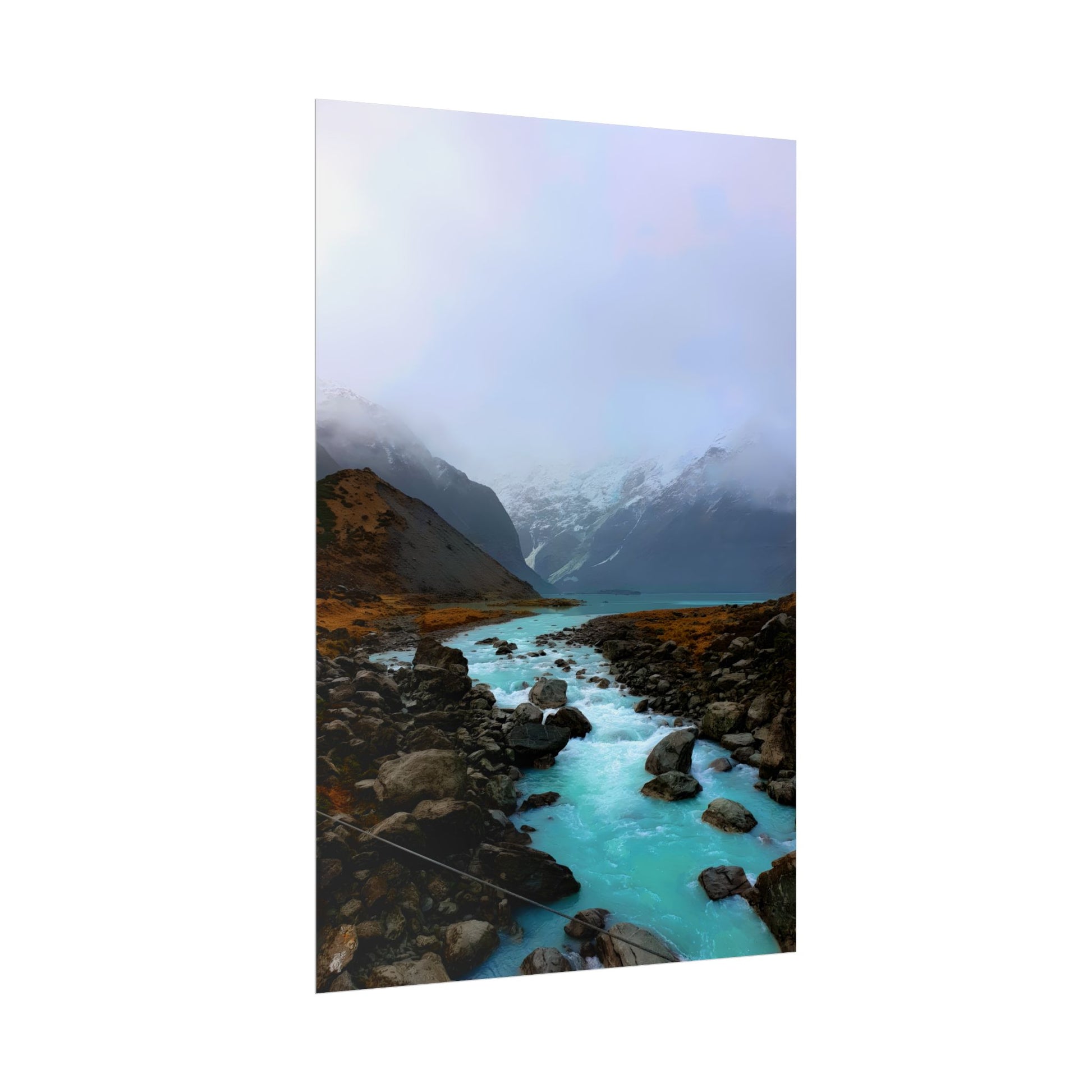 Mount Cook Glacial River Wall Art, NZ Hooker Valley Scenic Print