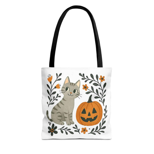 Adorable Cat Pumpkin Tote Bag 13" × 13'' Black