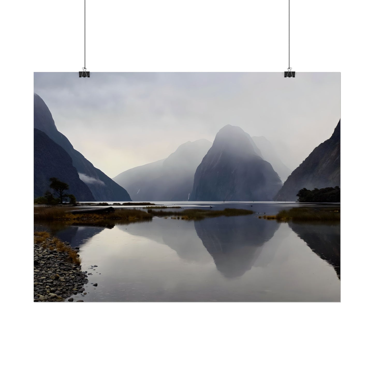 Misty Milford Sound New Zealand Landscape Photo Rolled Poster Wall Art