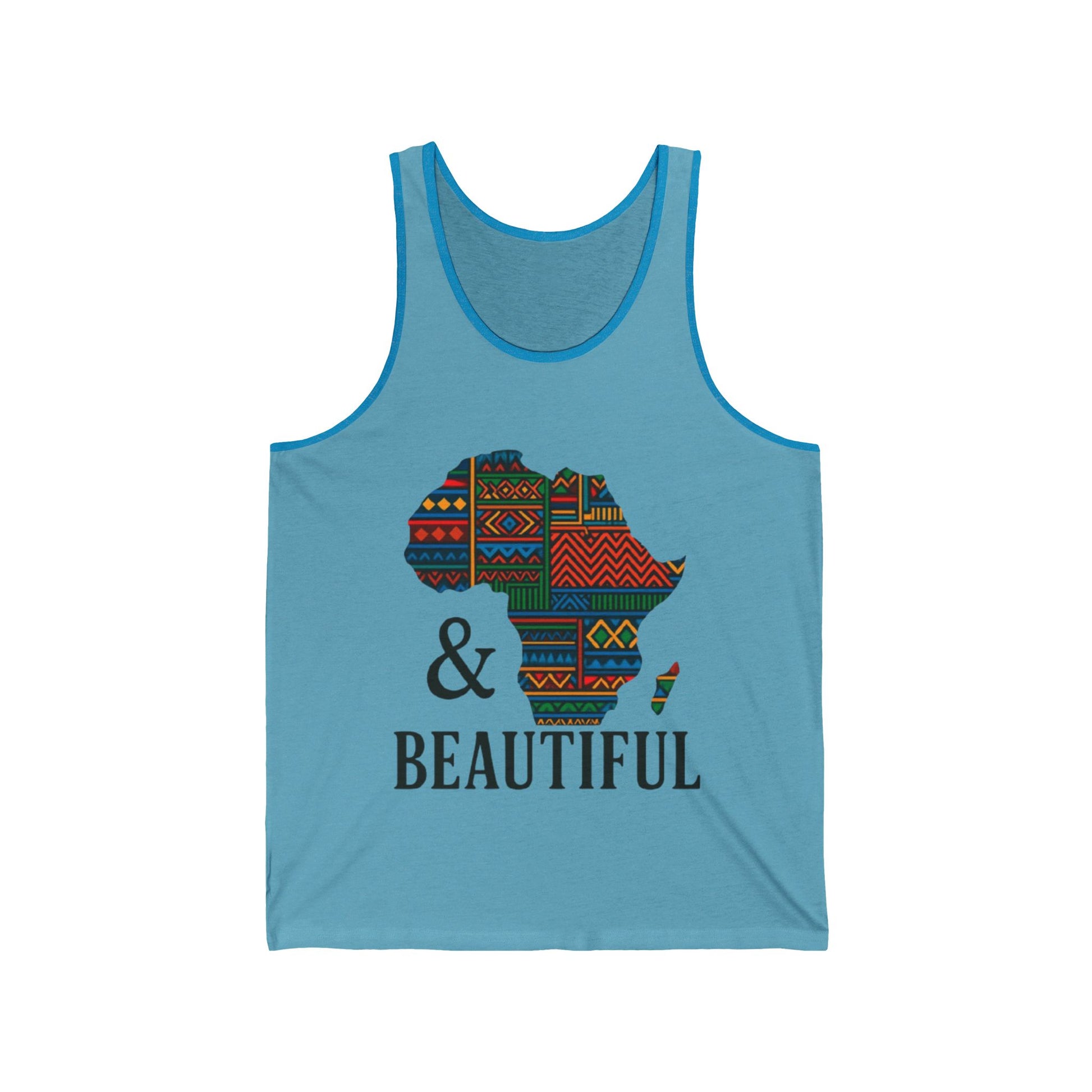 African Pride Unisex Jersey Tank with Map of Africa Print Aqua TriBlend
