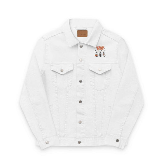 Denim Jacket for Halloween with Spooky Squad Ghost Embroidery White