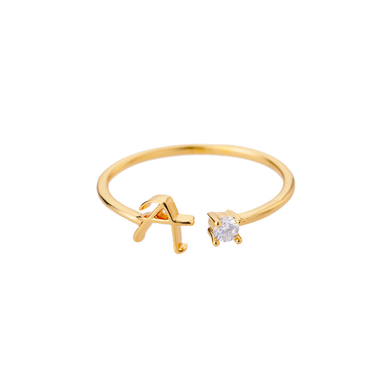 26 Letter Creative Finger Ring A Gold