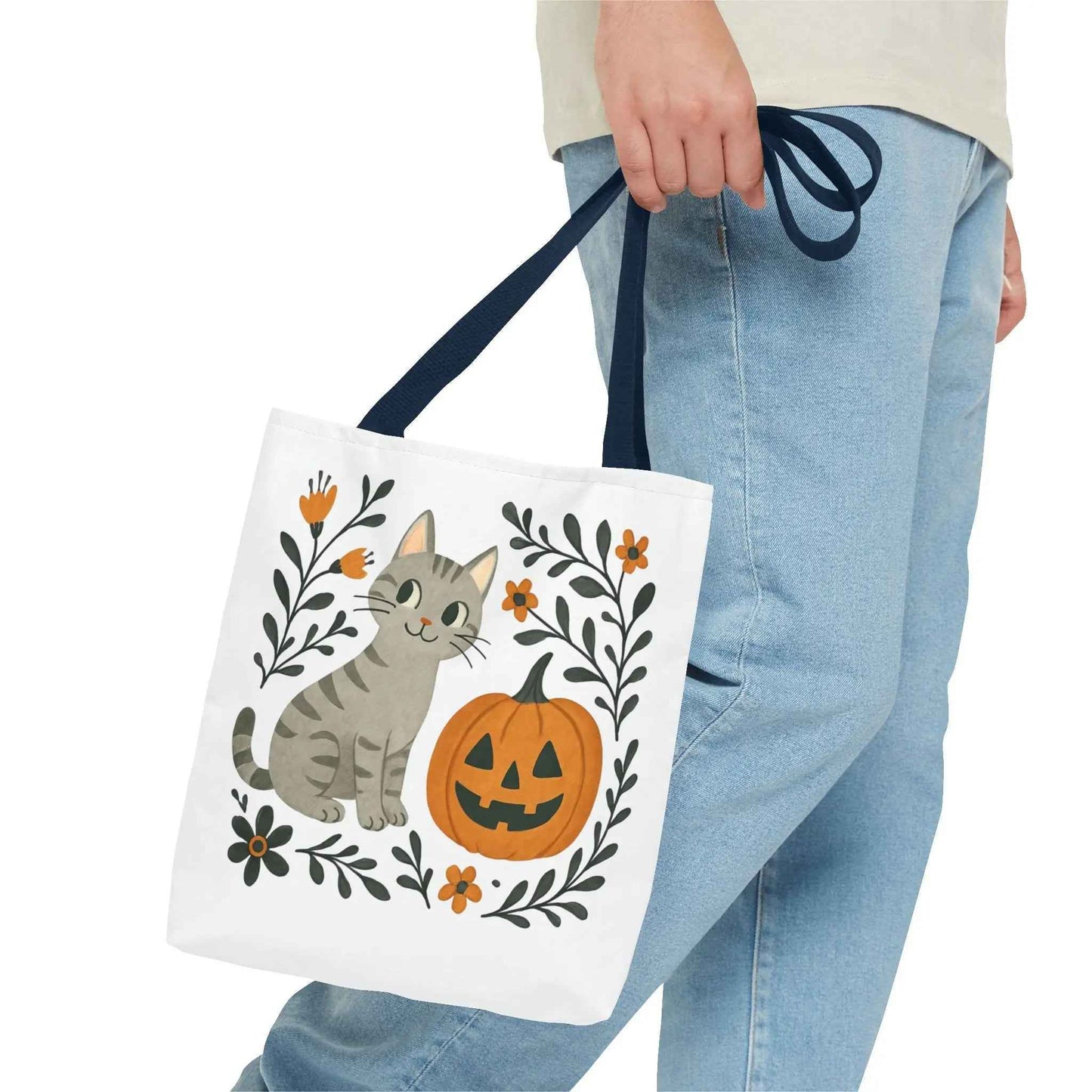 Adorable Cat Pumpkin Tote Bag