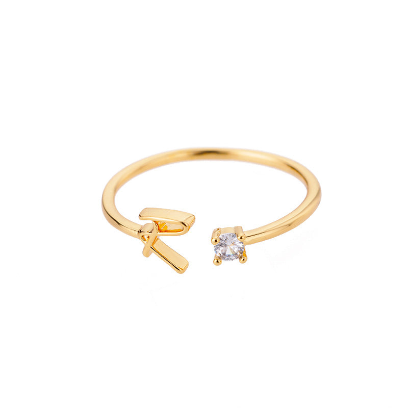 26 Letter Creative Finger Ring R Gold