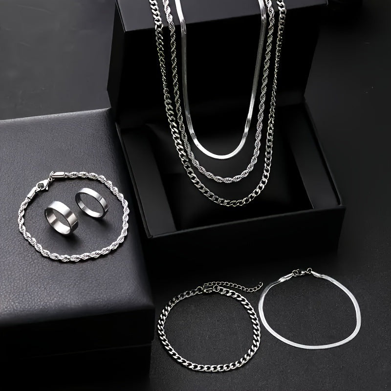 Stainless Steel Necklace and Bracelet Jewelry Set