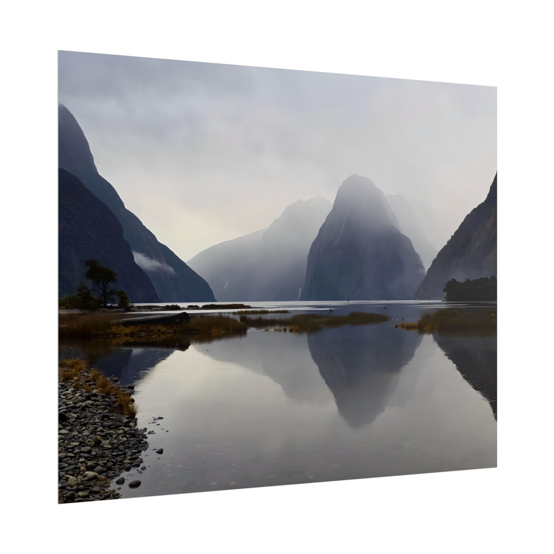 Misty Milford Sound New Zealand Landscape Photo Rolled Poster Wall Art