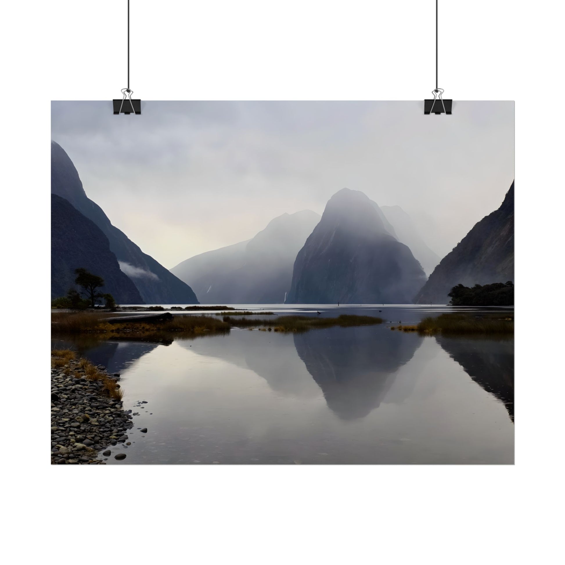 Misty Milford Sound New Zealand Landscape Photo Rolled Poster Wall Art