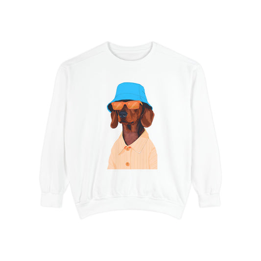 Cool Dog in Floppy Hat Sweatshirt White