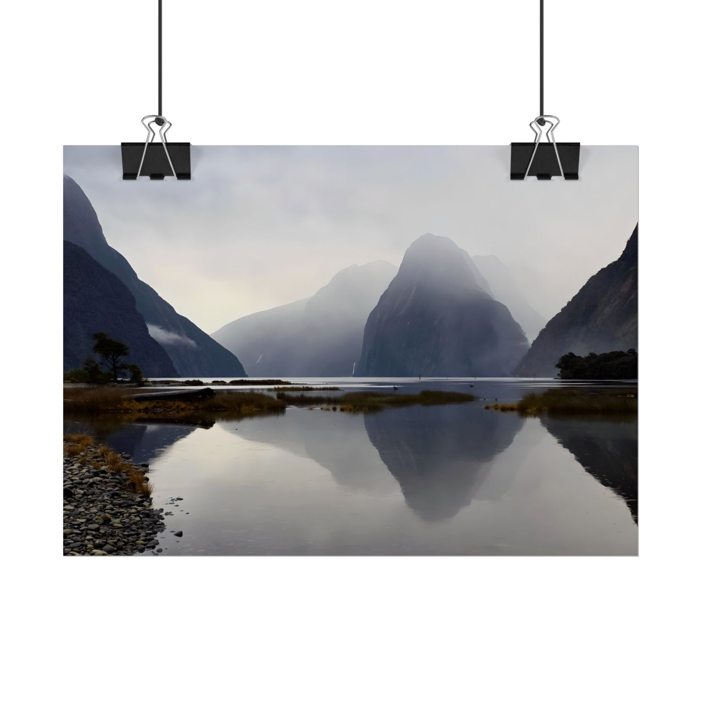 Misty Milford Sound New Zealand Landscape Photo Rolled Poster Wall Art