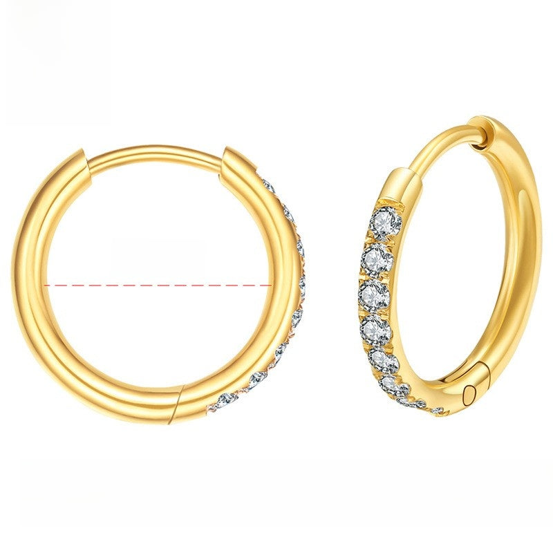 Stainless Steel Diamond-Set Round Coil Earrings Gold 2.012mm one