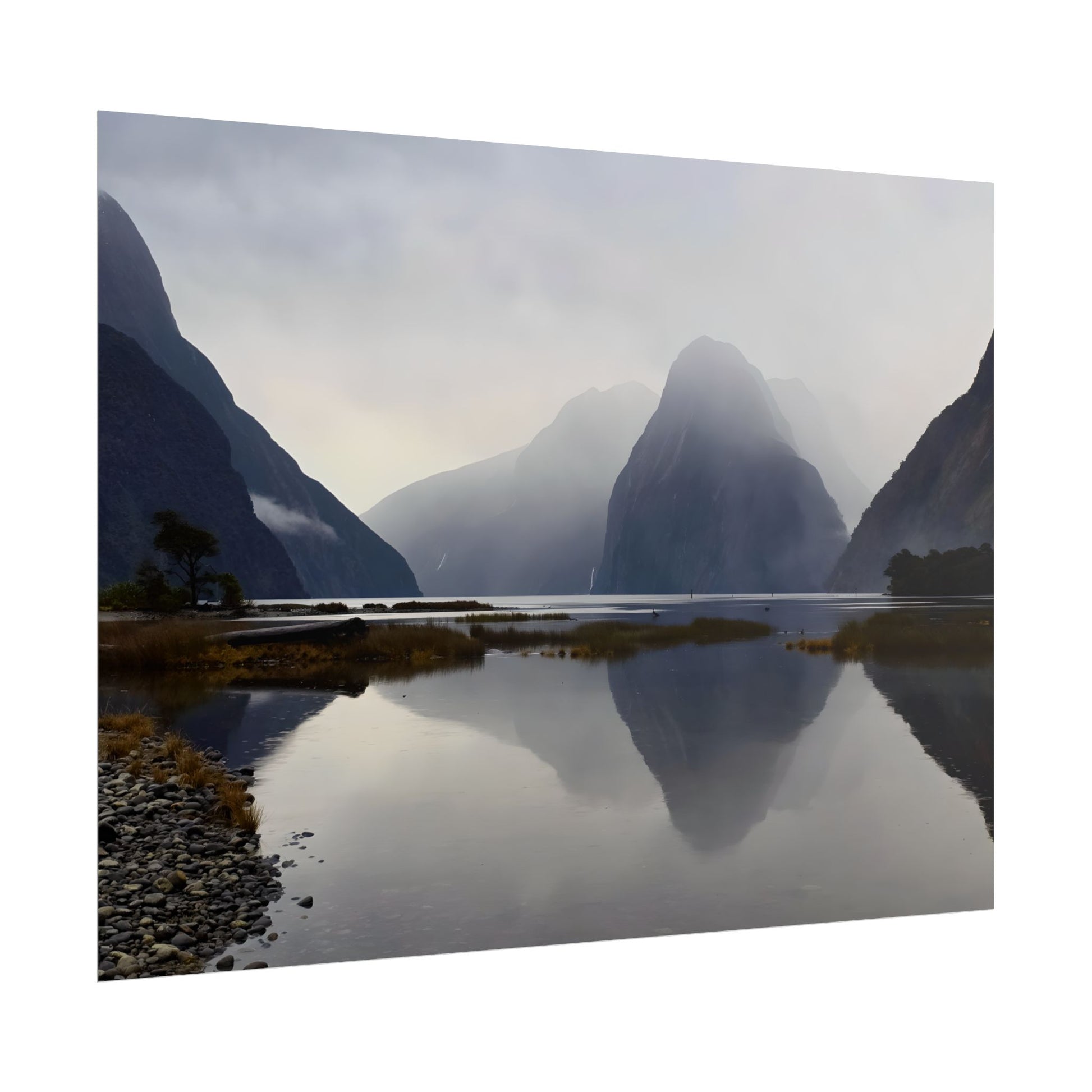 Misty Milford Sound New Zealand Landscape Photo Rolled Poster Wall Art