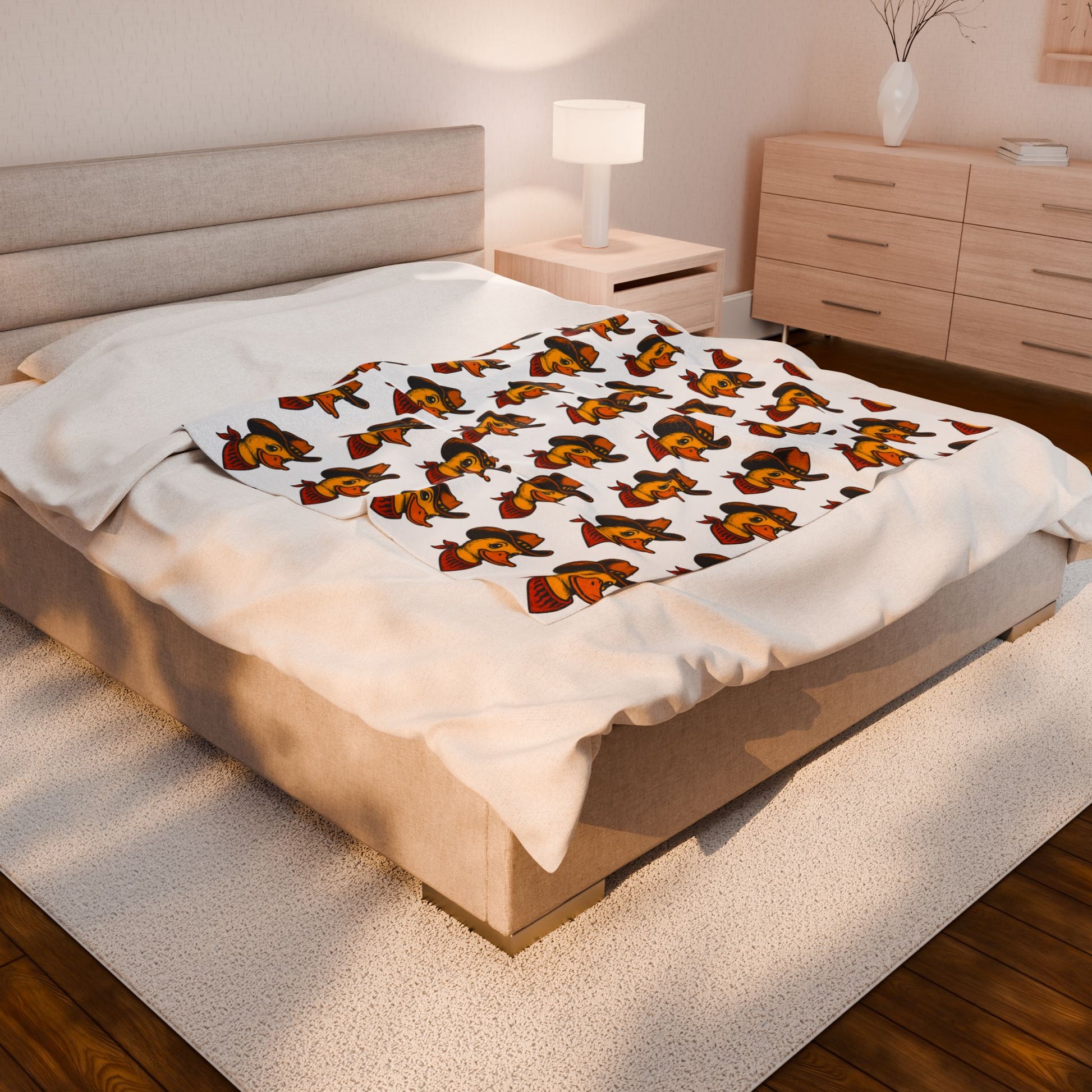 Whimsical Cowboy Duck Velveteen Plush Blanket