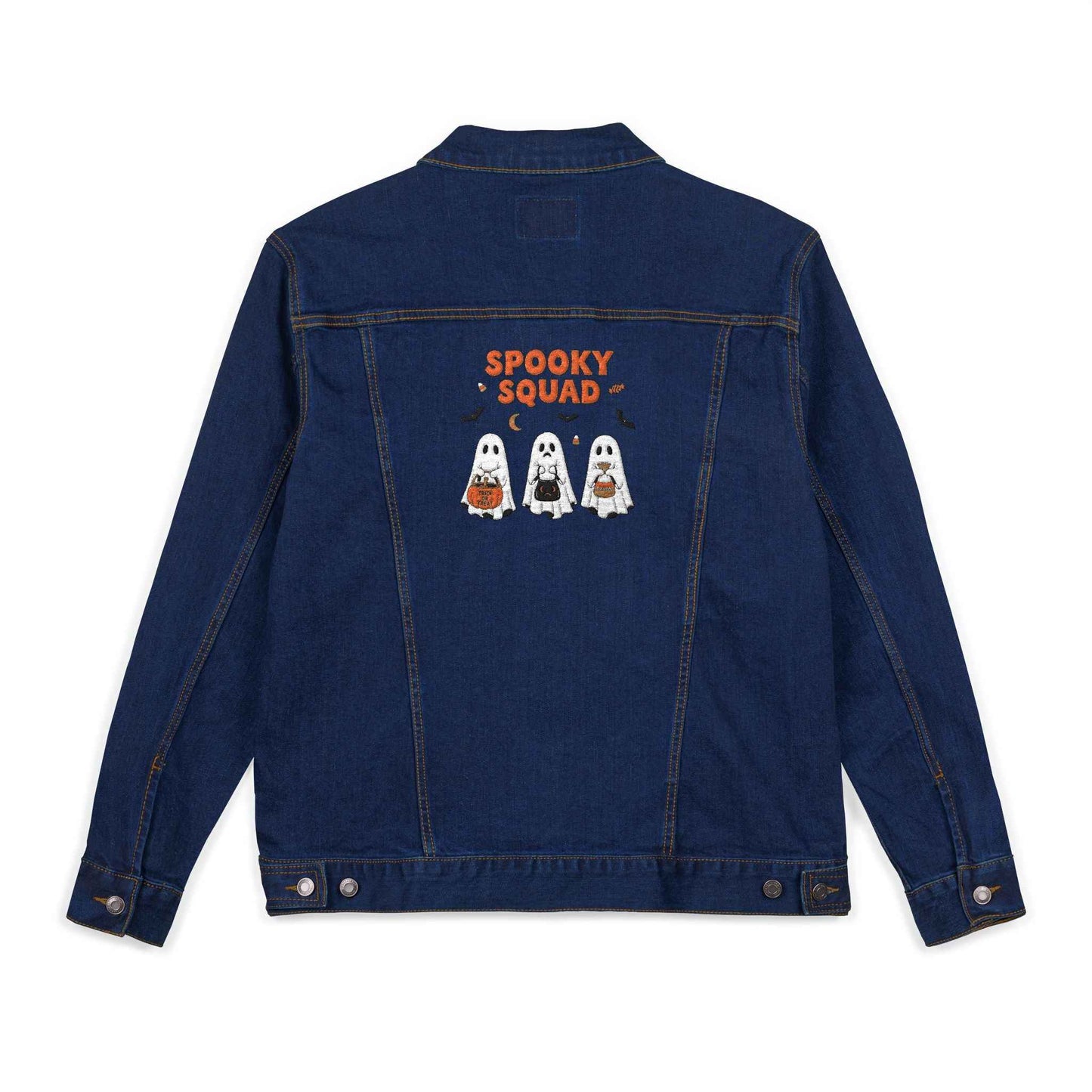 Denim Jacket for Halloween with Spooky Squad Ghost Embroidery