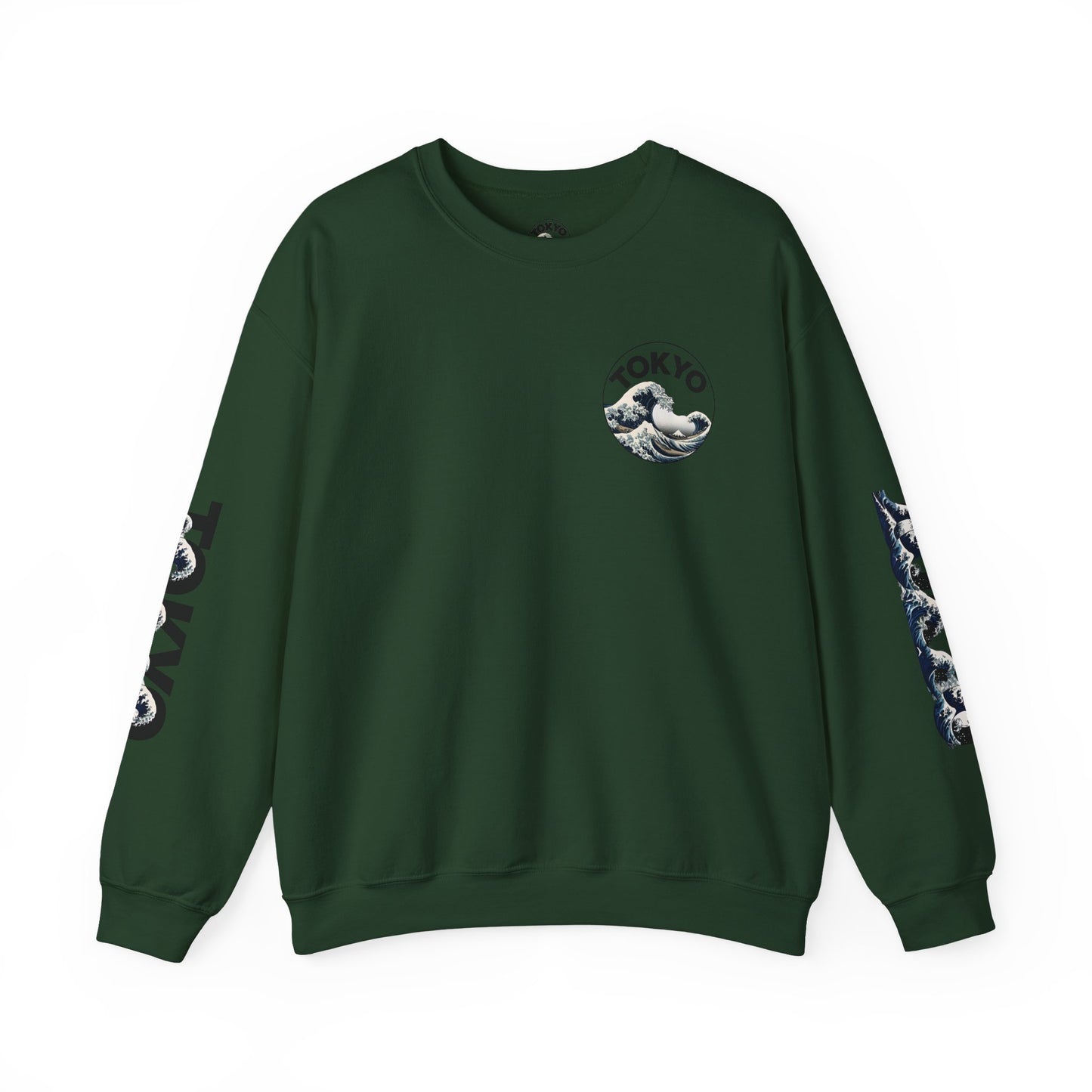 Tokyo Wave Unisex Heavy Blend Crewneck Sweatshirt Forest Green